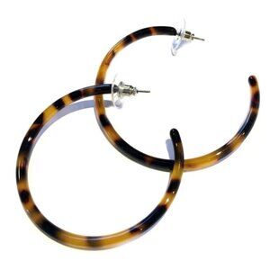4238 NIP 2" Goldtone Tortoiseshell Gold Hoops Contemporary Drop Earrings Studs